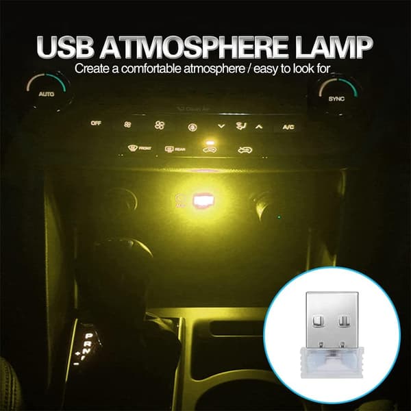LED-billampor för bilar, 4 universella mini-USB-lampor - gula yellow