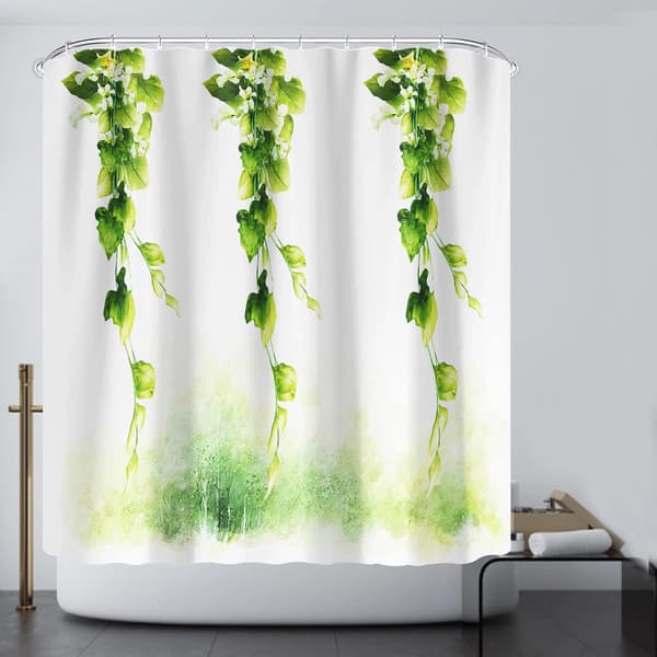 Botanisk trykk vaskbar dusjforheng i stoff til bad (180 x 180 cm)