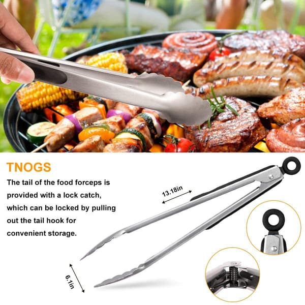 NineClouds Sett med 6 grillredskaper Tang Gaffel Spatel Børste BBQ-veske Rustfritt stål