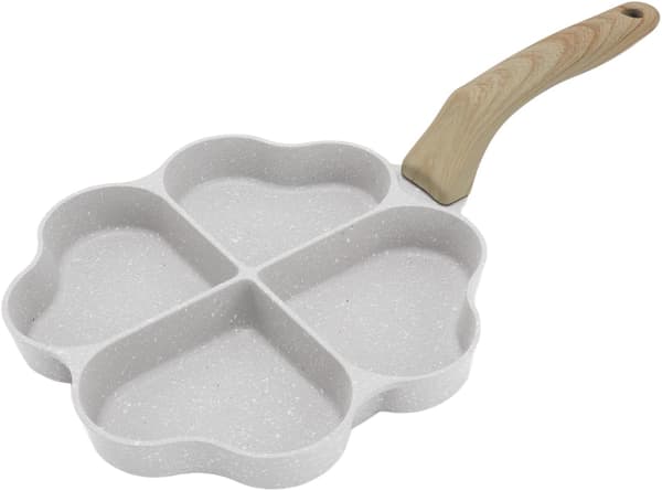 Non-stick eggerørepanne med 4 kopper, hjerteform, omelettpanne, eggkoker (hvit) White