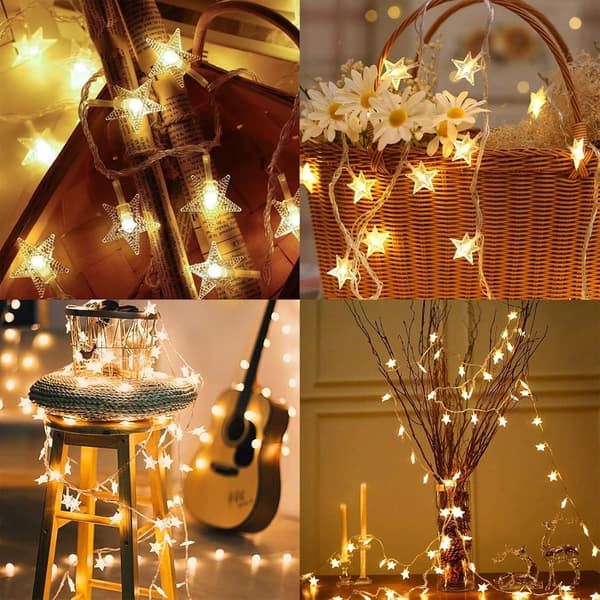 LED-stjärnljus inomhus, 10 m, ljusslinga, batteridriven (varmvit)