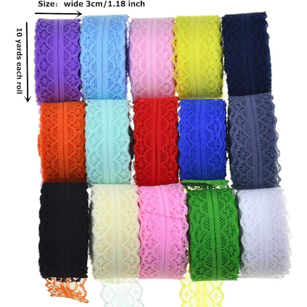10 meter 3 rullar spetsband vintage tyg för DIY sömnad presenttillverkning (rosa) Pink
