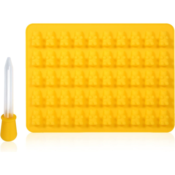 Silikonformar för godis, Gummy Bear-formar Iskubsfack 50 hålrum Geléformar med dropp (gul) yellow