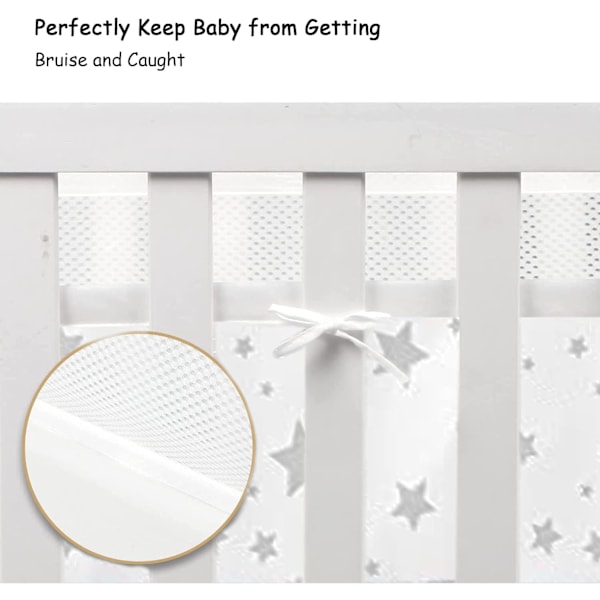 Babysängsskydd, Anti-Airflow 3D Mesh Foder, Andningsbar Spjälsängs Kant（Stjärnor）