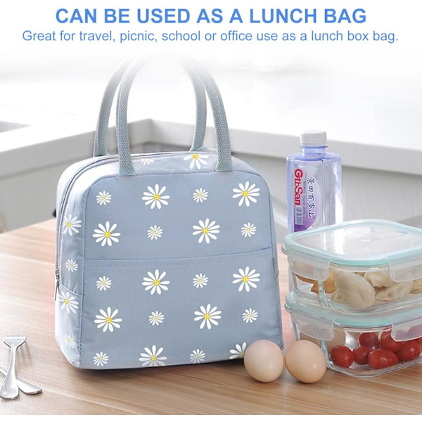 1 bärbar lunchväska, antisugande lunchväska, marguerite picknickväska, toteväska, isolerad lunchväska