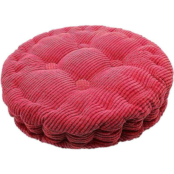 Stor, enfärgad rund stolsdyna i tjock röd manchester, 43 cm i diameter, lämplig för hem, sovrum, barnrum etc.