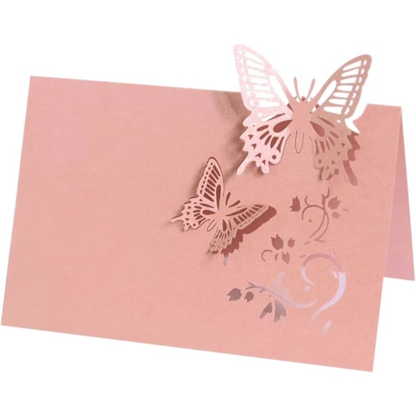 Paket med 50 bordskort Namnkort för bröllopsfjärilar Platskort för bröllopsfödelsedagsbekräftelse（rosa） Pink
