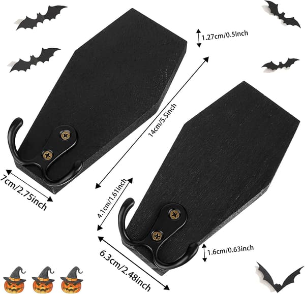 Puiset ripustuskoukut Halloween-arkun avaimenpidike seinäkiinnitys musta 2 kpl