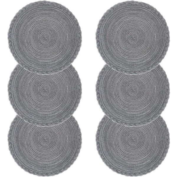 15 tums rundformad värmebeständig flätad bordstablett set om 6 (rund, flätad-grå) Grey