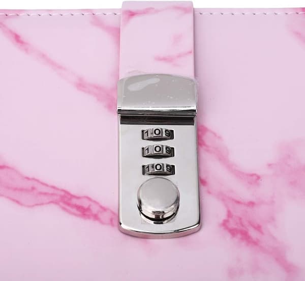 Marmor kodebog, A5 notesbog, PU læderomslag, adgangskodelås, notesblok (pink)
