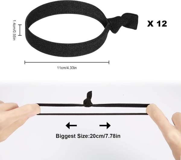 6 stk. elastisk hår til mænd, 11x1,5 cm bred elastik til elastisk hestehale med tykt krøllet hår til mænd (sort)