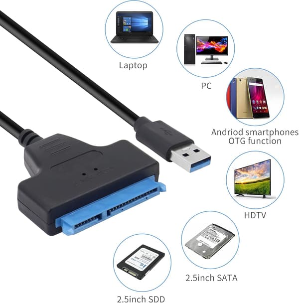 SATA USB 3.0 -kovalevysovitinkaapeli 2,5 tuuman ulkoiselle kovalevylle SSD-tuki