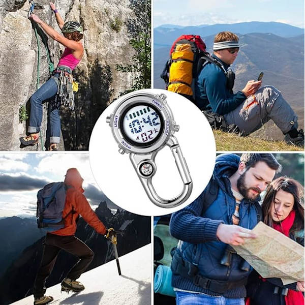Karbinhake Digital Klocka Clip Luminous, Face Compass Face Watch Carabiner, orange, blå
