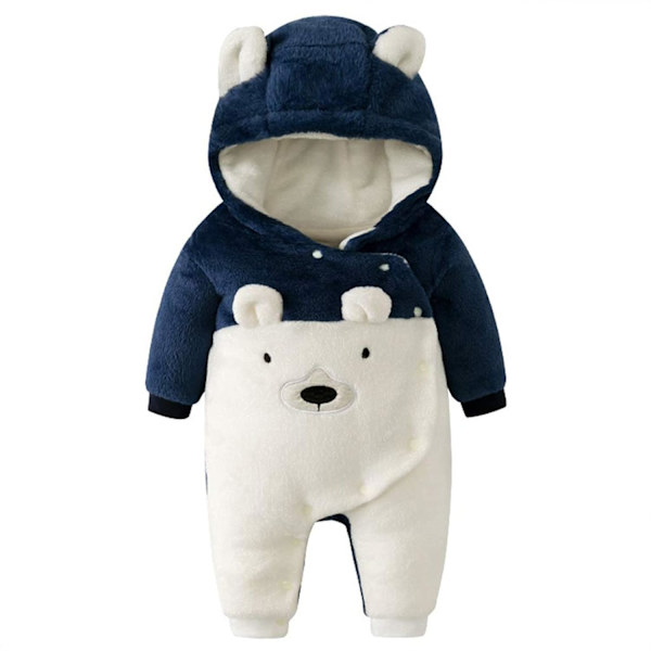 Fleece Overall med huva, långärmad lekdräkt, nyfödd vinterbody, babykläder (blå 80 cm) 80cm