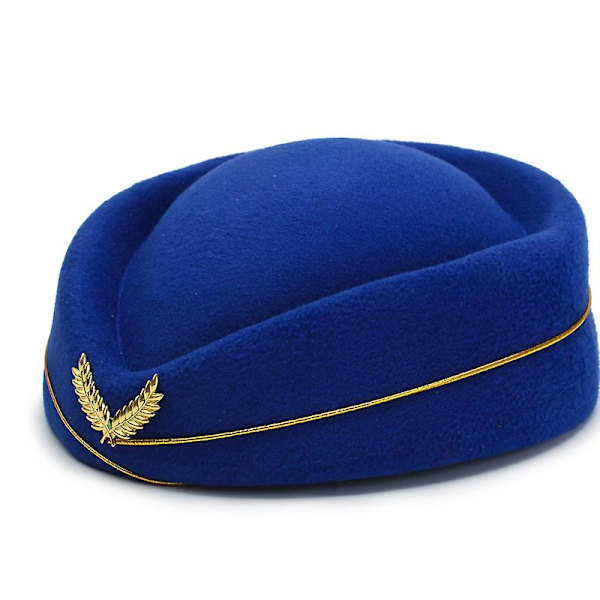 Kvinnors Shell Wool Stewardess Hat brittisk band Performance hatt (Royal Blue) Royal blue