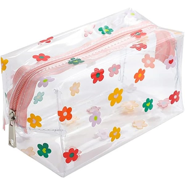 Transparent Blomster Kosmetisk Väska Resa Toalettväska Toalettväska Organizer Pennfodral（rosa） Pink