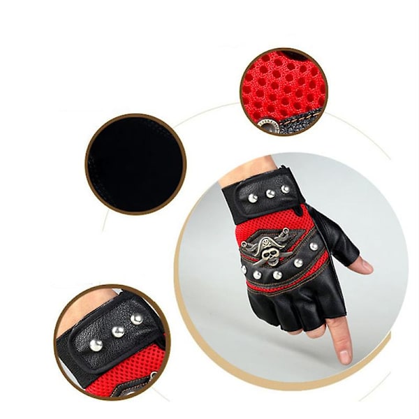 Steampunk gotiska handskar herr vintage läder kapten fingerlösa handskar (röd) red