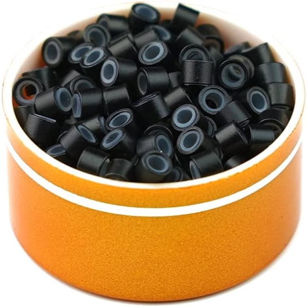 500 st 5,0 mm mikroringar Silikonfodrade mikroringar Silikonnanopärlor （Svarta） Black