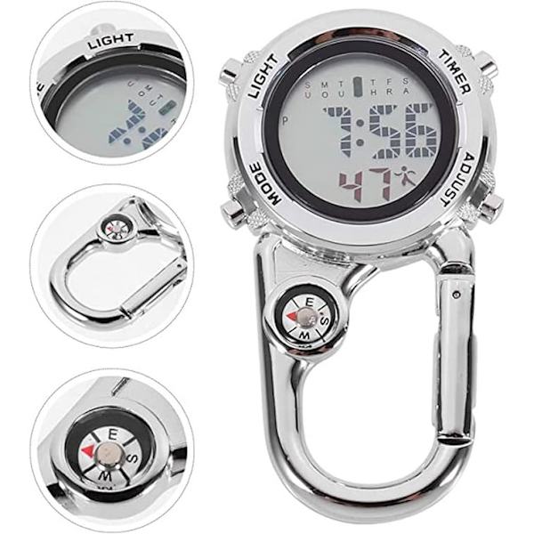 Karbinhake Digital Klocka Clip Luminous, Face Compass Face Watch Carabiner, orange, blå