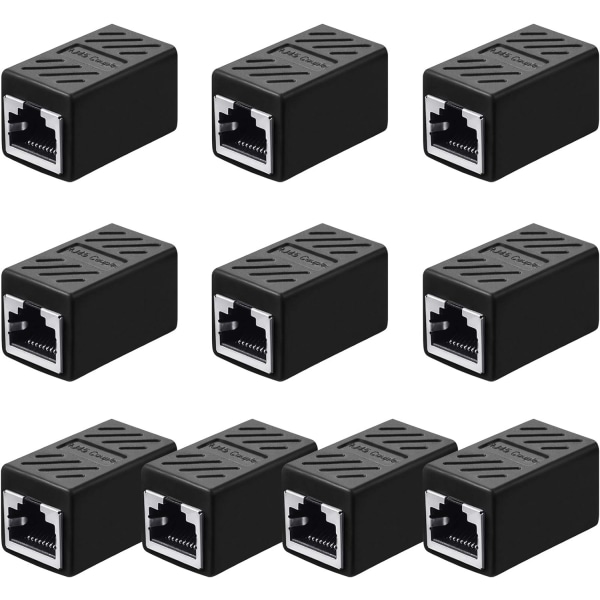 10 x Ethernet-nätverkskabel Hon till Hon Förlängningsadapter för Cat7 / Cat6 / Cat5e / Cat5（svart） Black