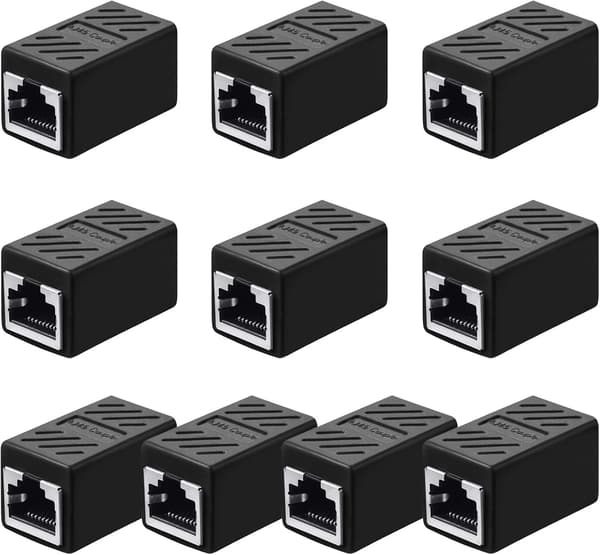 10 x Ethernet netværkskabel hun til hun forlængeradapter til Cat7 / Cat6 / Cat5e / Cat5 (sort) Black