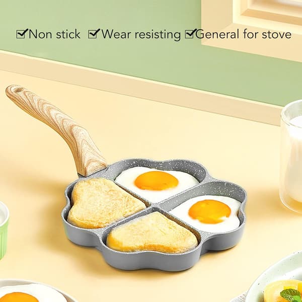 Non-stick eggerørepanne med 4 kopper, hjerteform, omelettpanne, eggkoker (hvit) White