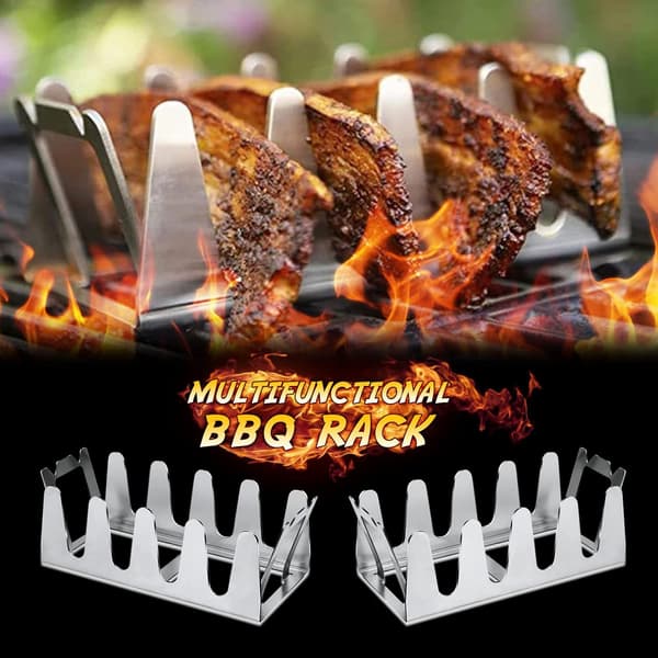 Grillriste, 2-pak kyllingelårgrill non-stick til rygning, stående ribbenrist i rustfrit stål