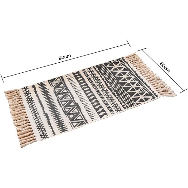Dörrmatta, bomullsmatta med tofsar, tvättbar matta för badrum, sovrum, hall, inomhus, 60 x 90 cm
