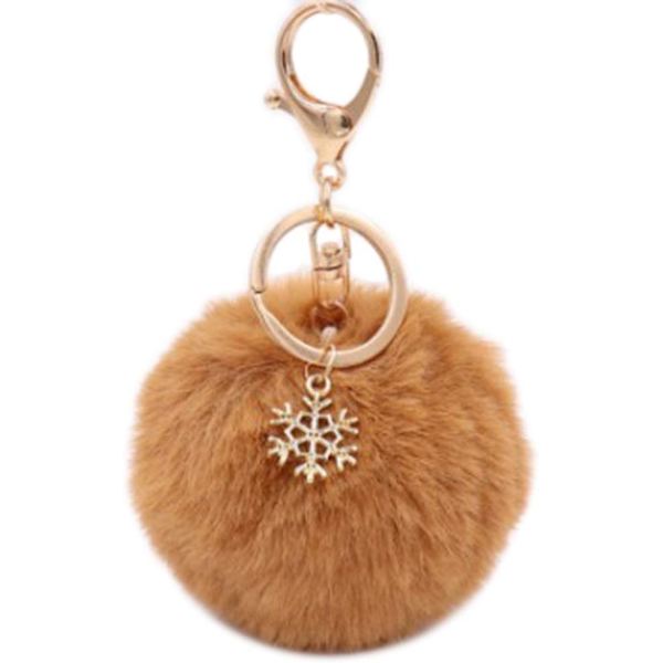 Jul snöflinga pom-pom nyckelring hänge 1 st (Brun) Brown