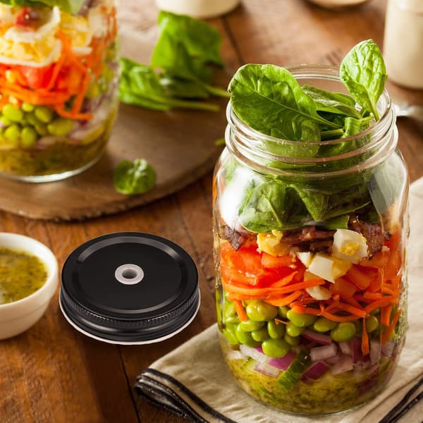 20 STK. Rustfrit Stål Almindelig Mund Mason Jar Låg med Straw Hul (Sort, 2,7 Tommer) Black