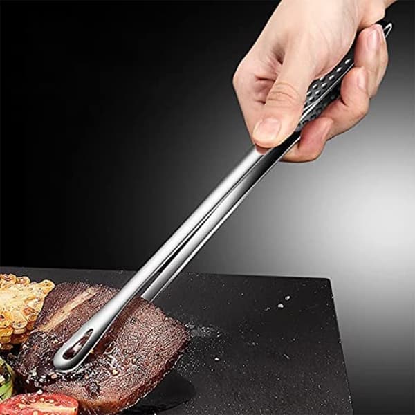 2 stk. grilltang, rustfritt stål, kokepinsett, 8 tommer lang, med finprofilert grep