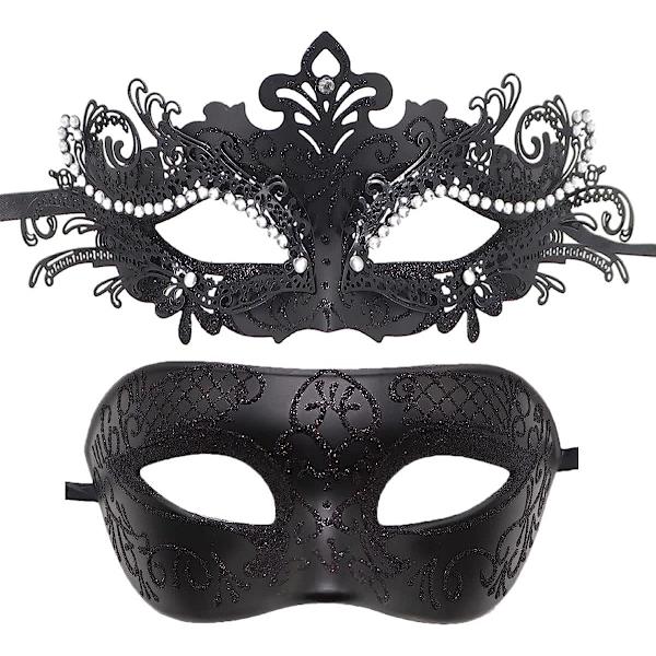 Par Maskerad Mask Metall Järn Fjäril Bal Mask (Svart) 2 Stycken black