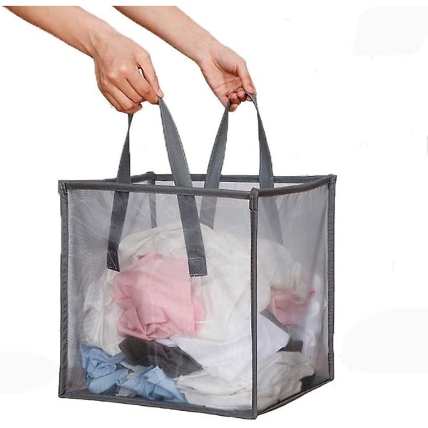 Bärbar hopfällbar mesh för smutsiga kläder för tvättförvaring (grå) grey
