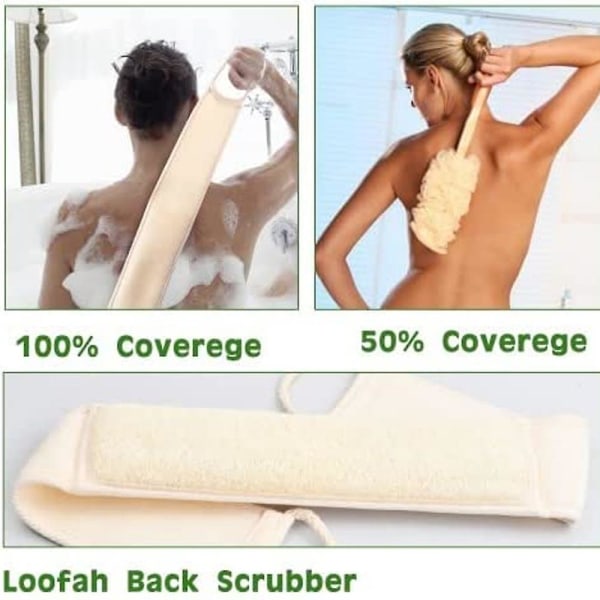 Loofah-svamp för dusch och bad, ryggskrubbremsor för att ta bort död hud