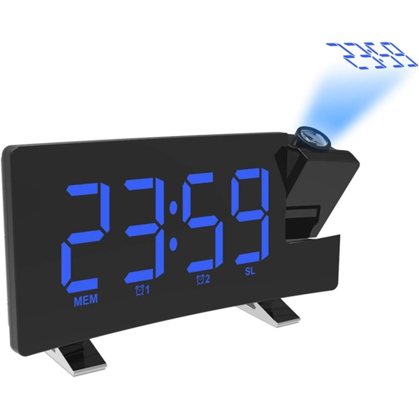 Digital väckarklocka projektor USB laddningsväckarklocka 180 graders display (blå) blue
