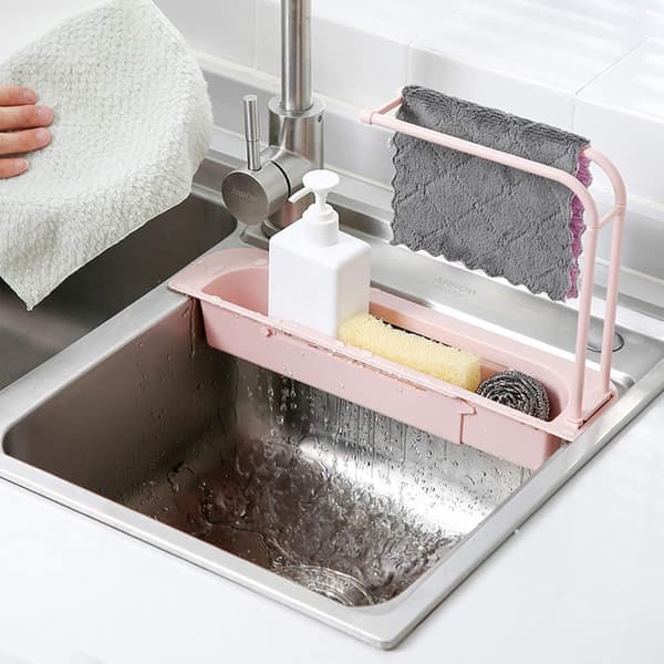 Flerfunktionsställ för diskbänk med justerbar förvaring (rosa) Pink