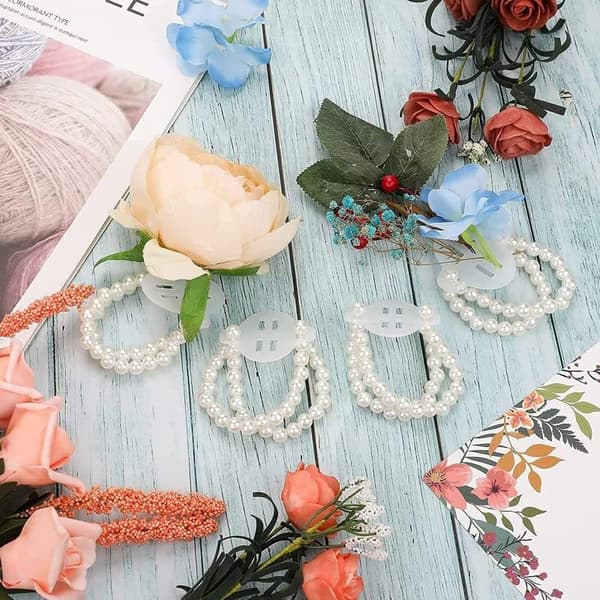 4 STK Elastiske Perlearmbånd Korsasjearmbånd Bryllup DIY Perleperlestrekker