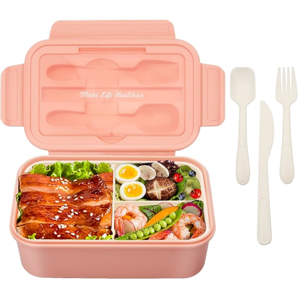 Bento Lunchbox, läckagesäker lunchbehållare med 3 fack, 37 oz, BPA-fri (rosa) blue