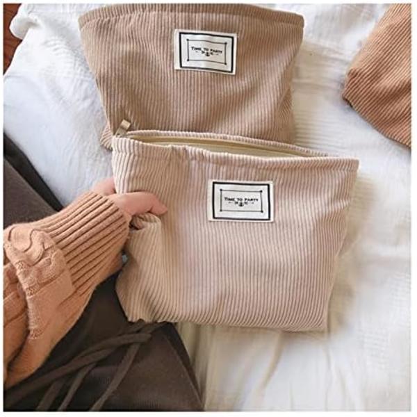 Sammetskosmetisk väska enfärgad tvättväska tygväska clutch resemakeup (beige) Beige