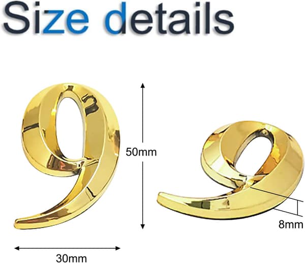 10 stk. selvklebende 3D husnumre postkasseadressenumre 0-9 (gull)