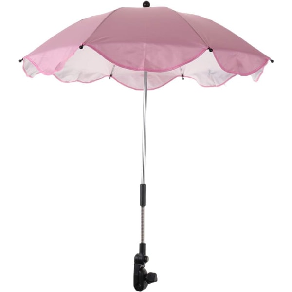 Sol- och regnkapellparasoll Utomhusvandring Campingparasoll med justerbar fast klämma - Rosa color 1