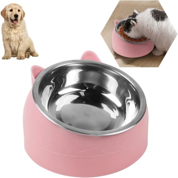 Kattskål Upphöjd hundskål Halkfri, 15° lutad plattform, avtagbar pink