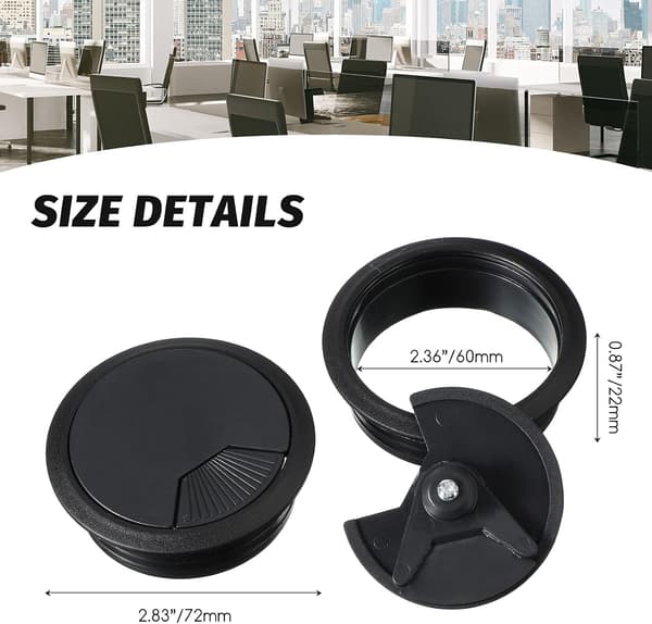2 st Skrivbord Kabel Tråd Loop Sladd Hål Lock Organizer, 60mm / 2.36\" (Svart) black
