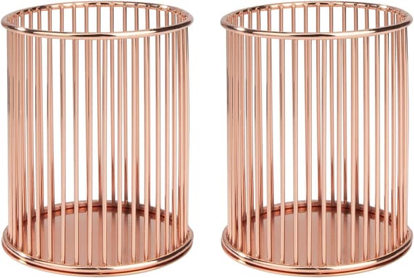 Metall lineær pennholder skrivebordsorganisering Diameter 8 cm, 2 stk (rose gull)