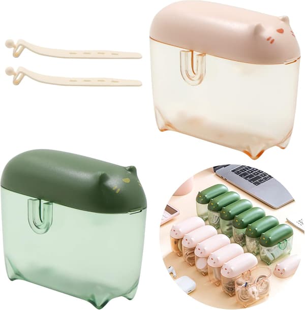 Kabelorganiseringsboks - Mini Multifunksjonsdata med silikonstropper, pakke med 2 (grønn + rosa)