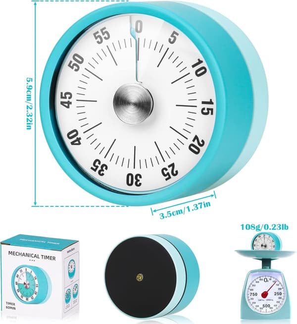Magnetisk kjøkkentimer, digital visuell timer 60-minutters mekanisk kjøkkentimer