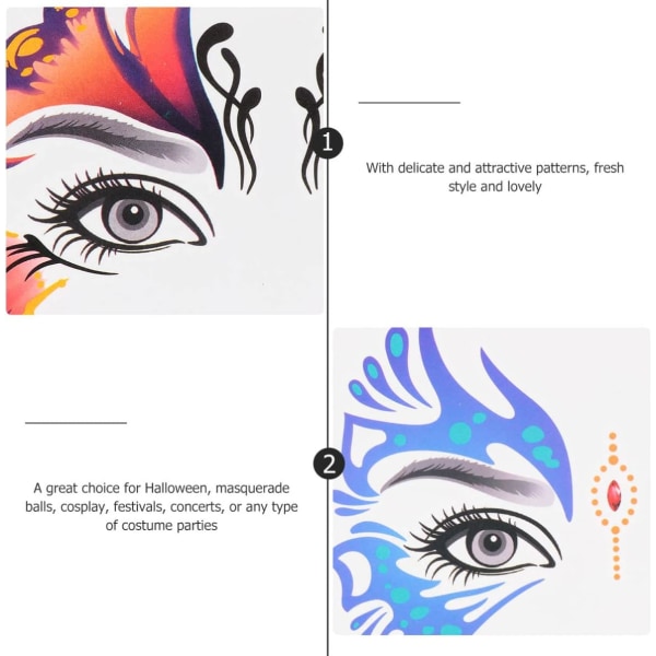 6 st Festival Face Eyes Body Temporary Tattoo Stickers Dekorationer för Halloween Festival Party