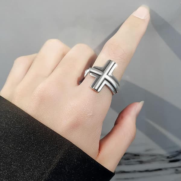 Kors Gotisk Sølvring Tro Åpne Ringer Justerbar Religiøs Ring Religiøs Ring