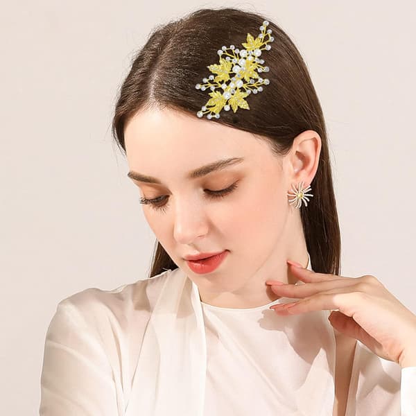 2 stk Rhinestone Perle Bryllup Hårspenner Blad Brude Hårnål Krystall Blomst Barrette Hodeplagg