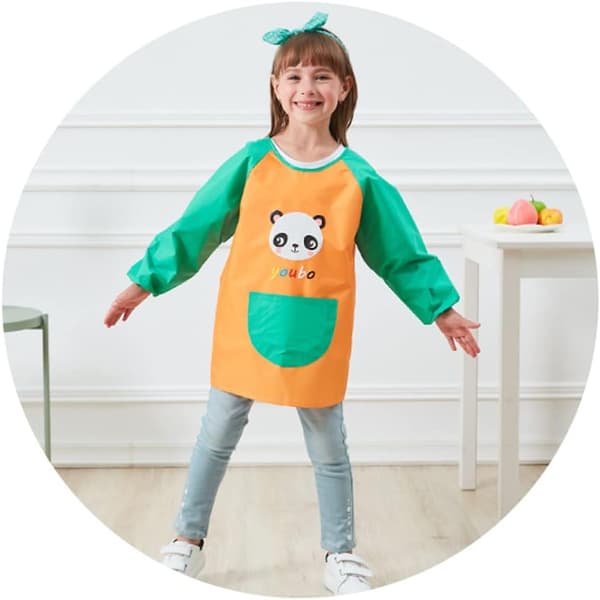 Børns håndværksmalerforklæde, 3-6 år, vandtæt kjole (Panda Orange) orange